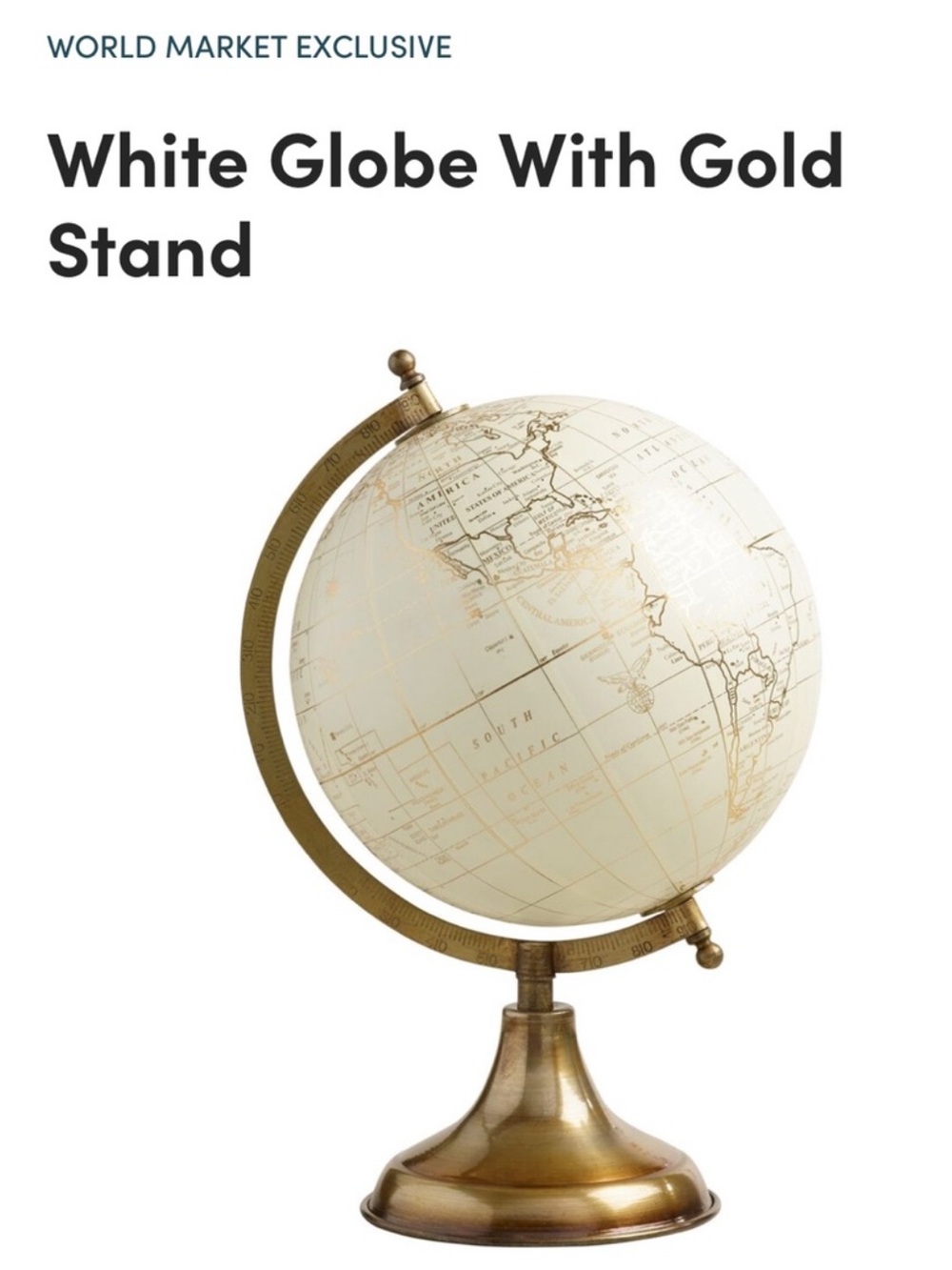 Cost Plus World Market White Globe with Iron Gold Stand